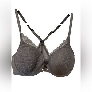 Auden Underwire Bra Racerback Front-Closure Adjustable Straps Lace Gray NWT